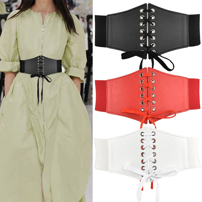 Fashion Women Leather Lace-up Corset Wide Slimming Body Waistband For Women High Waist Strap Stretch Girdle Dress Decor