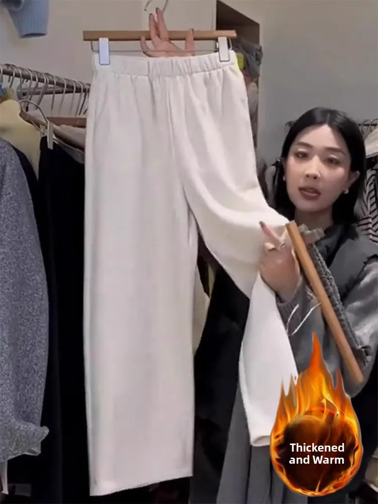 Pantalones informales Thiened Fce de cintura alta para mujer Otoño Invierno nuevo Sle pantalones de plátano de talla grande pierna recta para ir al trabajo Sle