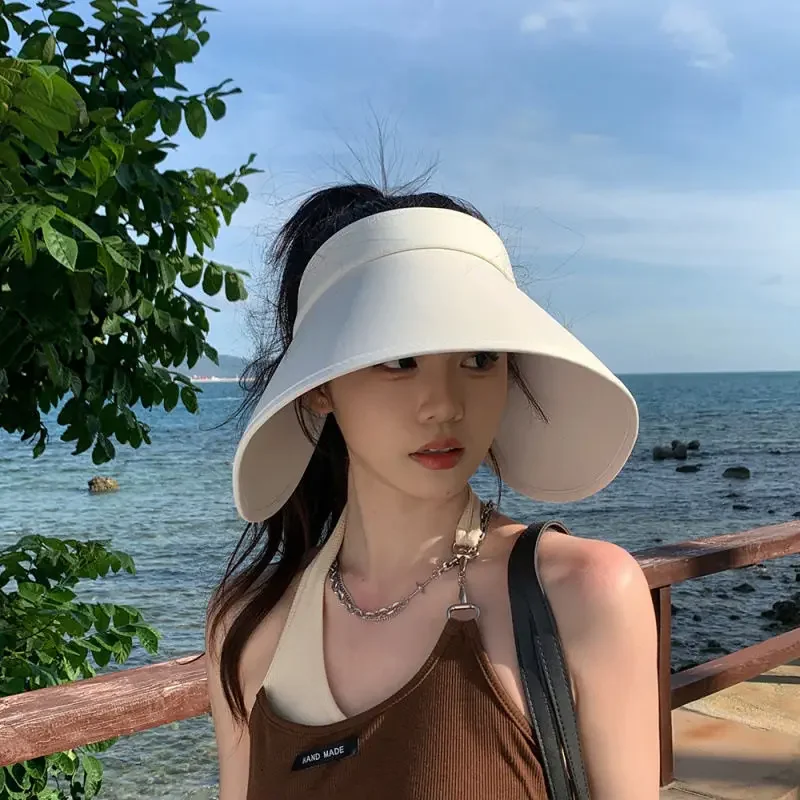 

New Wrap-around Double-sided Ice Silk Sunscreen Hat Women's Summer Empty Top Hat Big-brimmed Sun Hat OutdoorFaceCovering Sun Hat