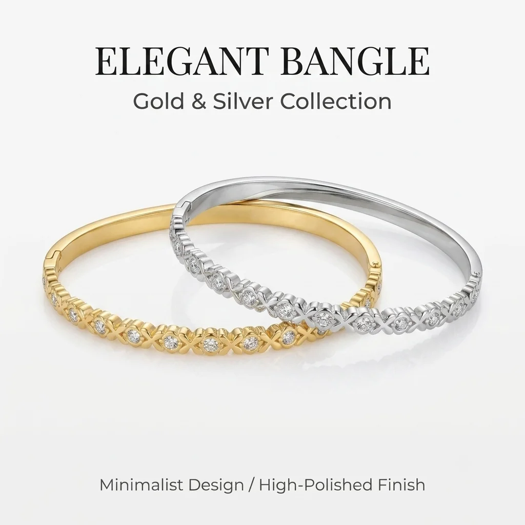 Gold Color Snap-on Zircon Bangle, Stainless Steel Bracelet for Women, Fashion Jewelry Gift