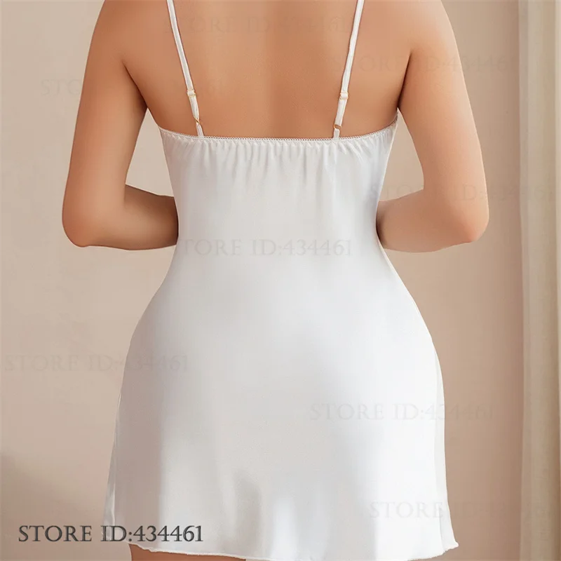 

Sexy Lingerie Suspender Nightgown Women Chemise Sleepwear Homewear Patchwork Mesh Lace Nightdress Nightwear Ice Silk Loungewear