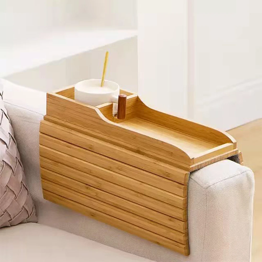 3 In 1 Sofa Arm Tray Home Storage Portable Armrest With Cup Holder Phone Tablet Stand Wooden Anti-Slip Couch for Remote Snacks