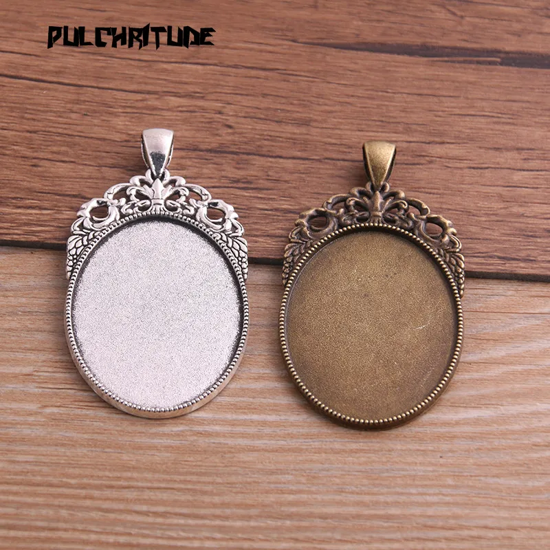 2pcs 30*40mm Inner Size Two Color Metal Alloy Simple Hollow out lace Cabochon Pendant Setting Jewelry Findings