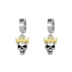 1 pair of women's ear clips inlaid with sparkly zircon crown Skull