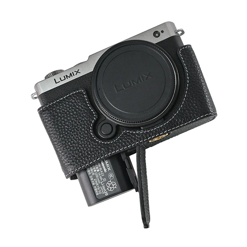 S9 รูปแบบลิ้นจี่กล้องหนังแท้ครึ่งตัวสําหรับ Panasonic Lumix S9 แบตเตอรี่เปิดฝาครอบด้านล่างแม่เหล็ก