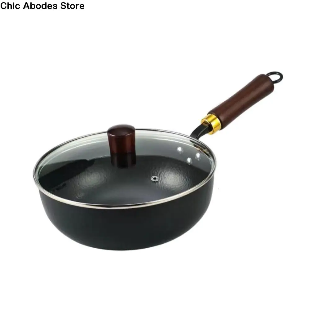 

Durable 24cm Chinese Frying Wok Uncoated Nonstick Cooking Pan with Lid Iron Cooking Pot Restaurant