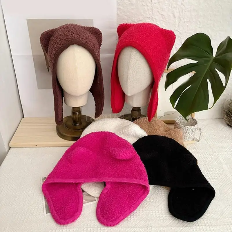 Furry Hat Head Wrap Furry Bear Soft Thicken Hood for Women Outdoor Wear Thicken Ear for Winter Sports Cycling Skiing