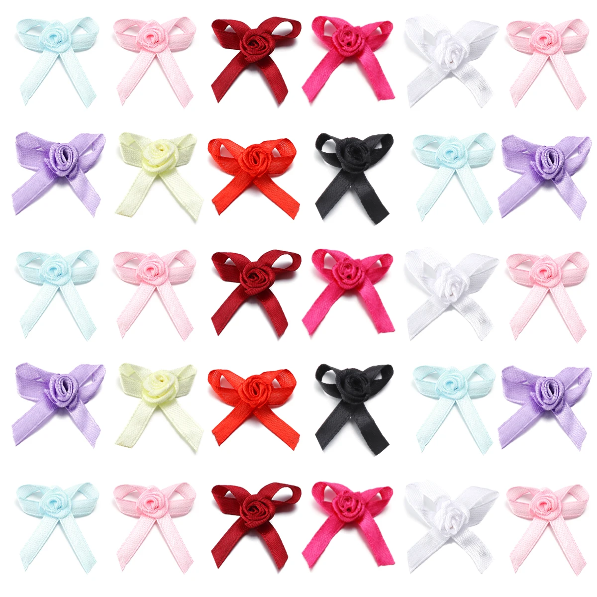 50 sztuk 3.5 * 4.5cm Mini Rose Head Ribbon Bows Twist Tie Bows Satin Ribbon Bow For Making Craft Sewing Clothing Accessories