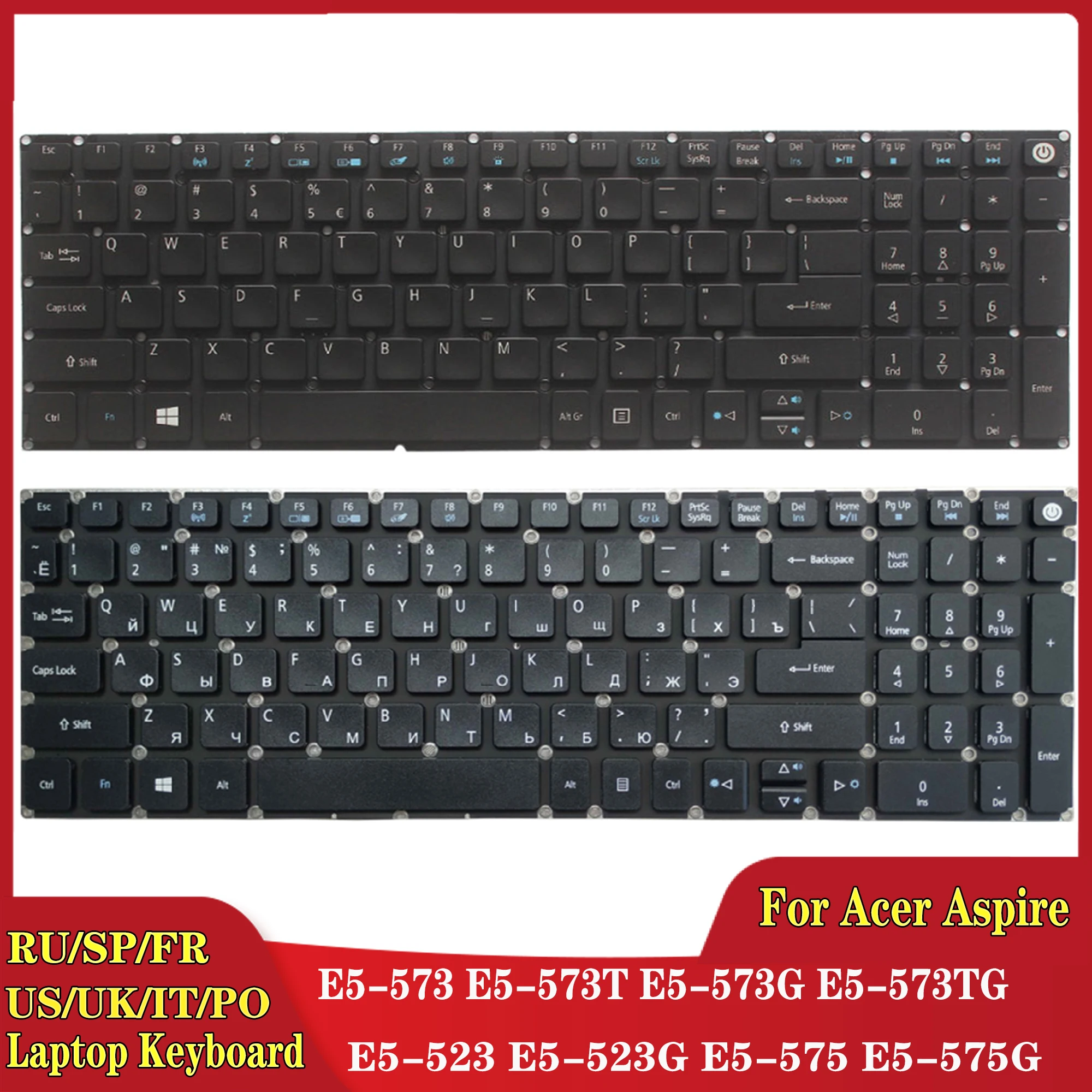 Teclado para portátil Acer Aspire, ruso/estadounidense/británico/español/Latino/alemán, para E5-573, E5-573T, E5-573G, E5-573TG, E5-523, E5-523G