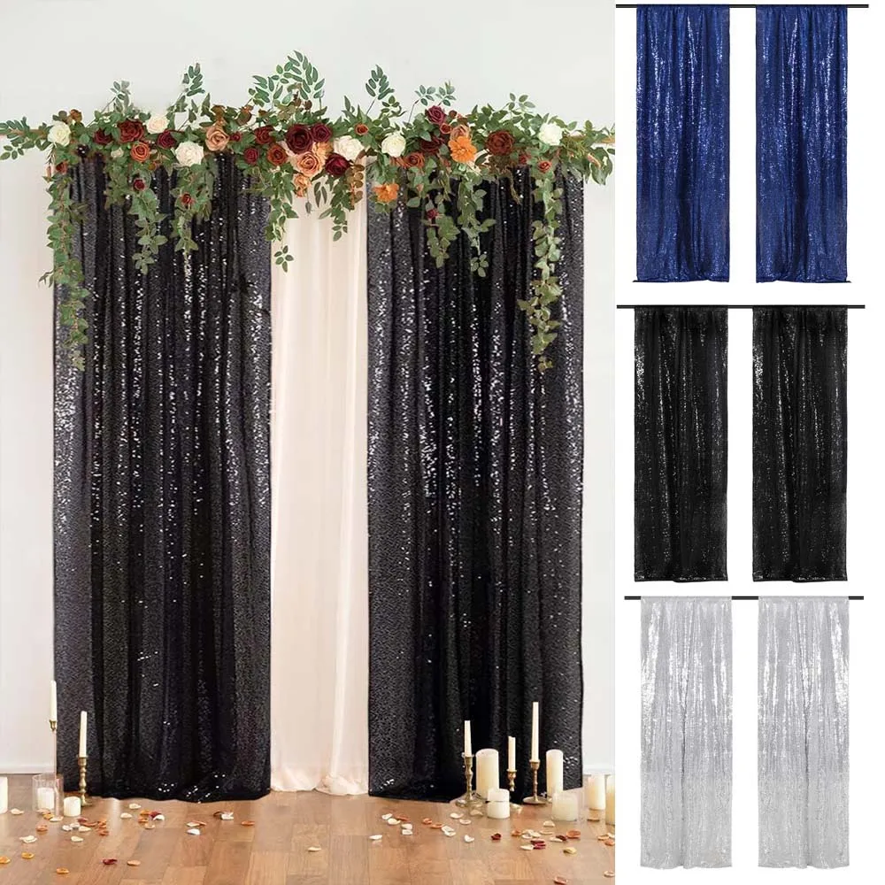ستارة خلفية بترتر لحفل الزفاف ، خلفية مع لمعان ، قماش لامع ، ستائر ذهبية داكنة ، لوحين ، 2ftx8ft