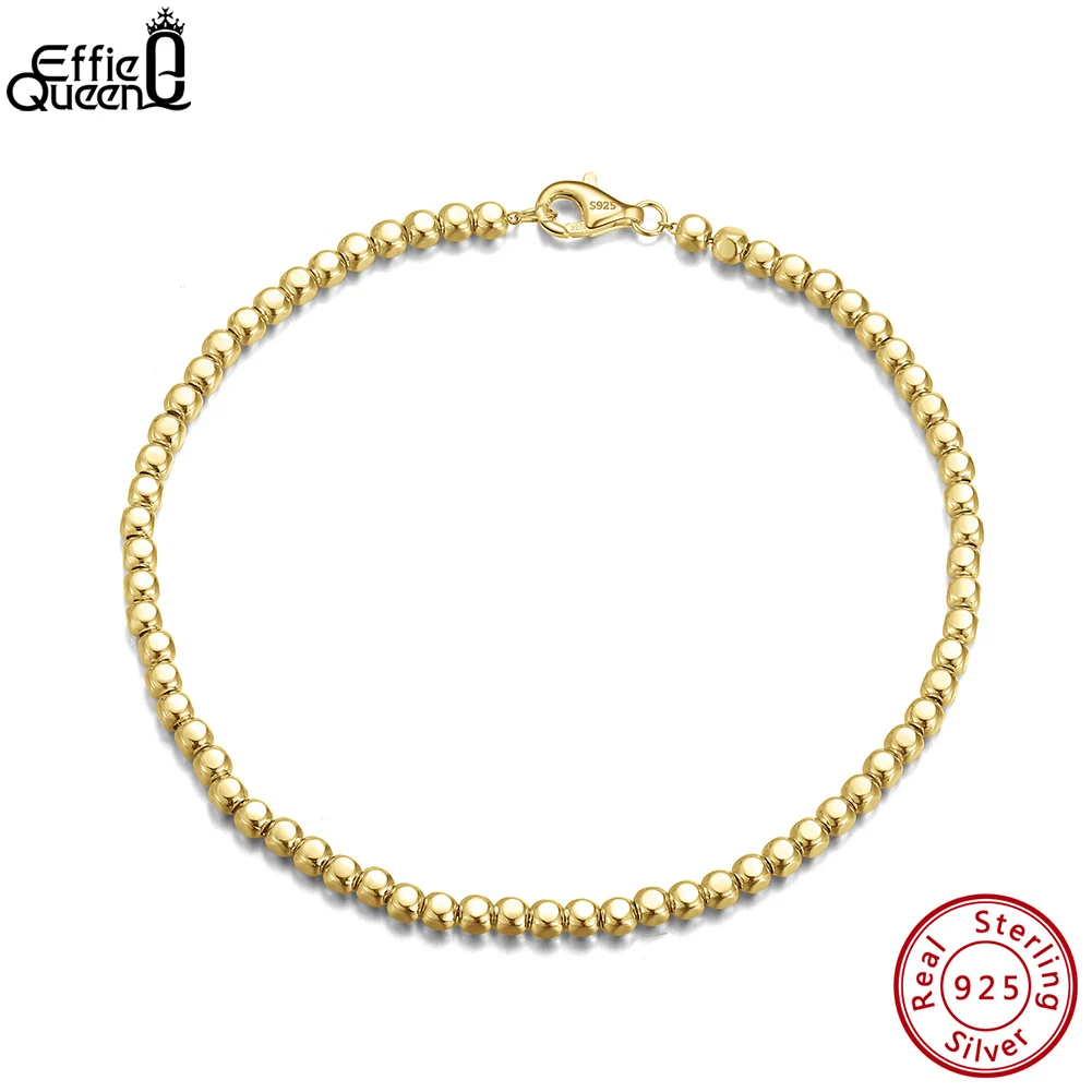 

EFFIE QUEEN 100% серебро 925 пробы, 2,5 мм, браслет-цепочка с плоскими бусинами, простые повседневные украшения для женщин и мужчин, подарок на свадьбу, вечеринку, SB124