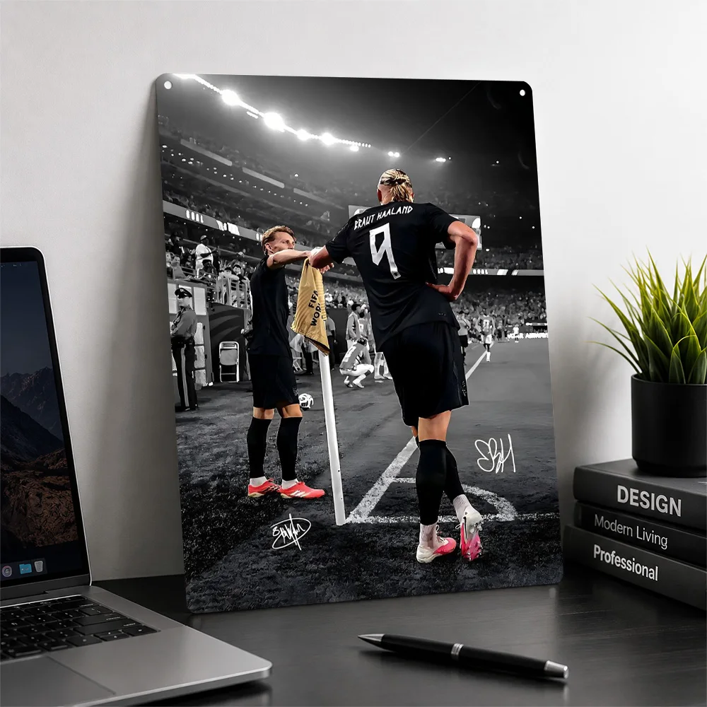 Erling Haaland Vs. Martin Odegaard Soccer Personalized 3D Textured Metal Poster Wall Art Vintage Tin Signs for Room Ornaments