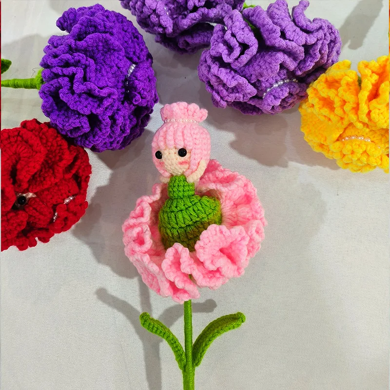 تخصيص اللون لطيف دمية زهرة ، الكروشيه قرنفل دمية زهرة لهدايا العيد ، الزهور الاصطناعية اليدوية ديكور المنزل