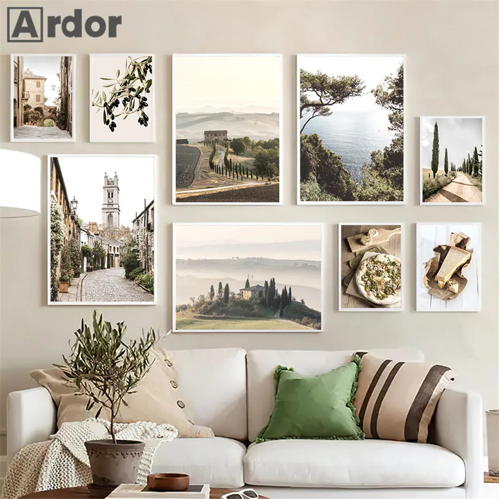 Village Wall Art Canvas Poster Green Tree Painting Italy Landscape Print Plant Posters Nordic Wall Pictures Living Room Decor