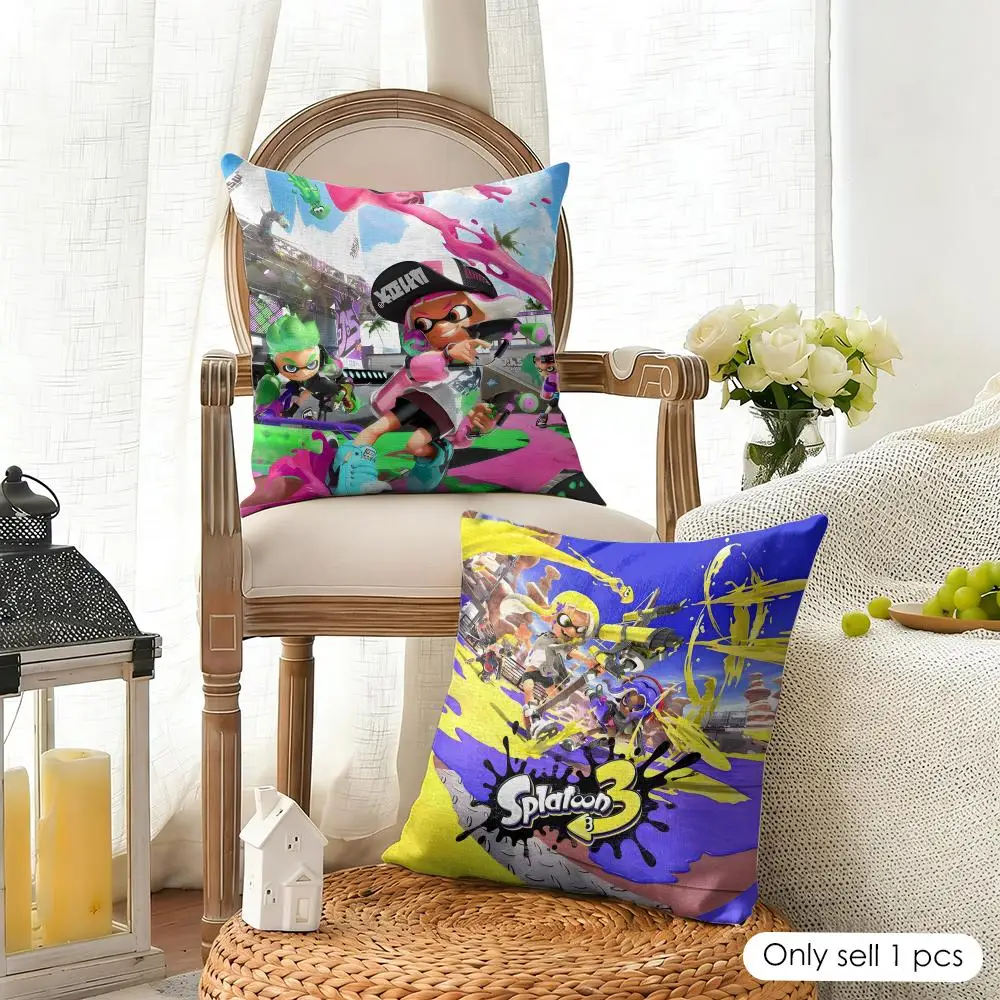 Video Game S-Splatoon Cushion Cover Organic Linen Square Pillow Case Durable Non-Allergenic And Kind To Skin
