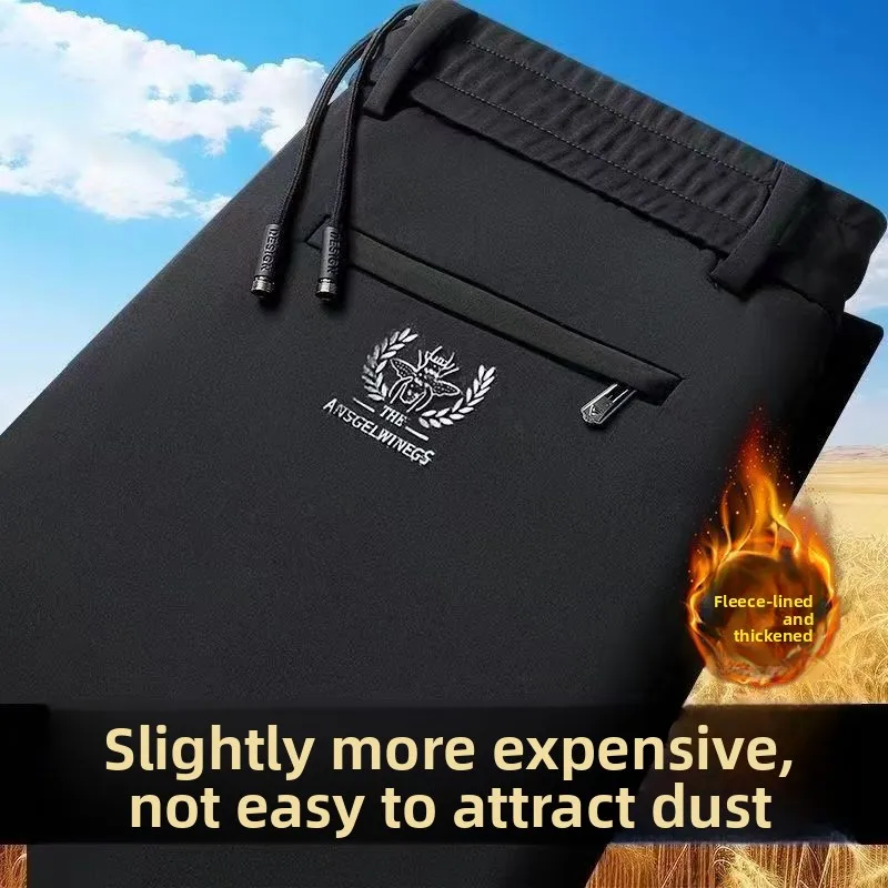 

Men's Fce Lined Thi Warm Casual Pants Loose Busin Straight Leg Sports Long Trousers for Autumn Winter Large Size