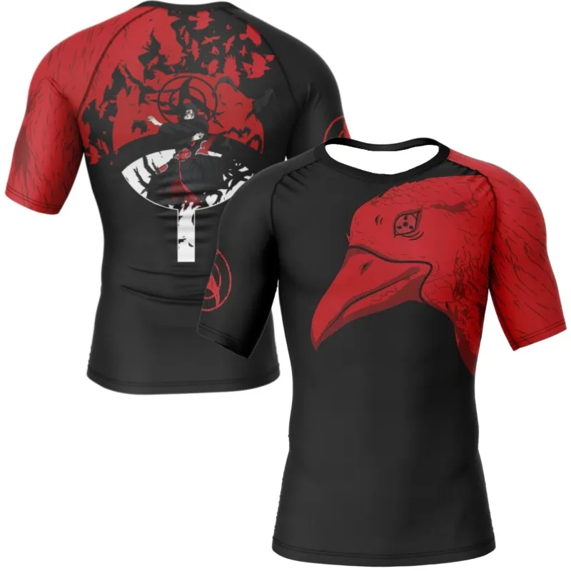 2026New Naruto Uchiha Itachi Crow Print Short-Sleeve Shirt High Elasticity Breathable Sports Fighting Anti-Abrasion Shirt Unisex