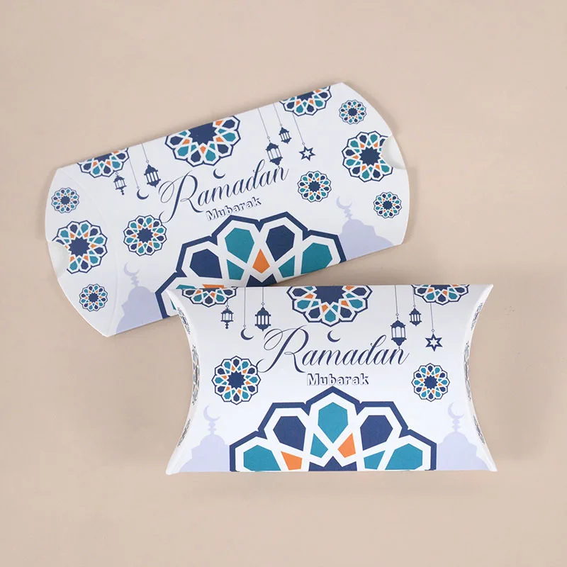 10Pcs Eid Mubarak Candy Box Pillow Shape Ramadan Kareem Gift Box For Cookies Handmade Favors Package Ramadan Decoration 2025
