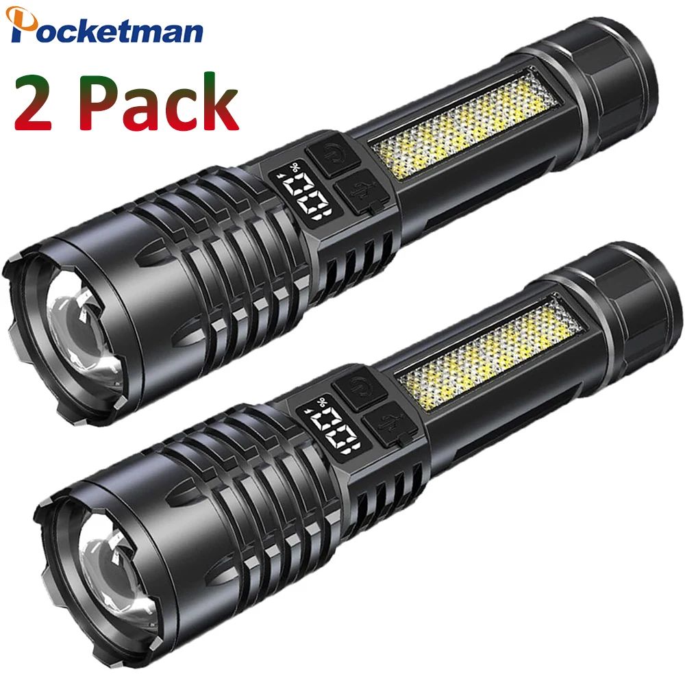 

2 Pack Rechargeable LED Flashlights High Lumens Super Bright Flashlight with 5 Modes Waterproof Zoomable Powerful Torches