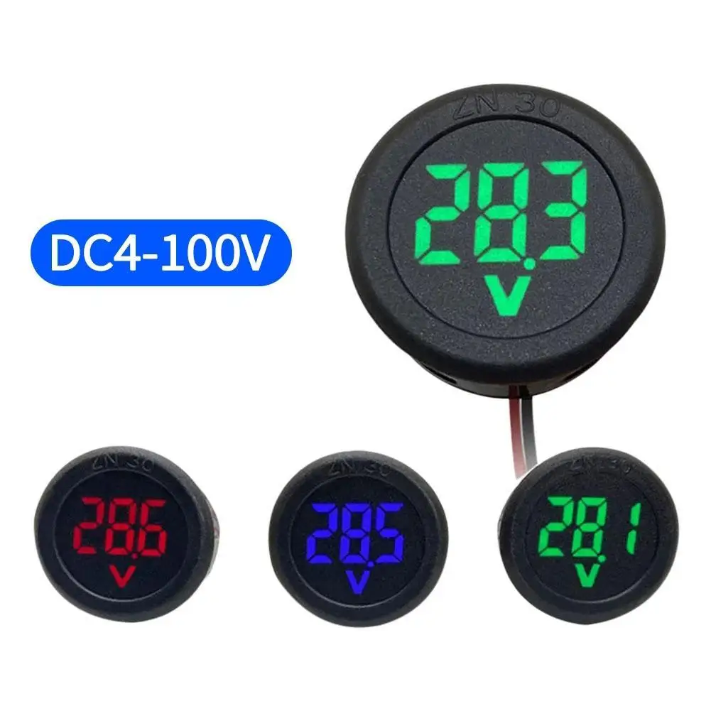 DC 4-100V LED Digital Display Circular Two-wire Voltmeter Digital Connection Head Protection Voltmeter Display DC Reverse O3J3