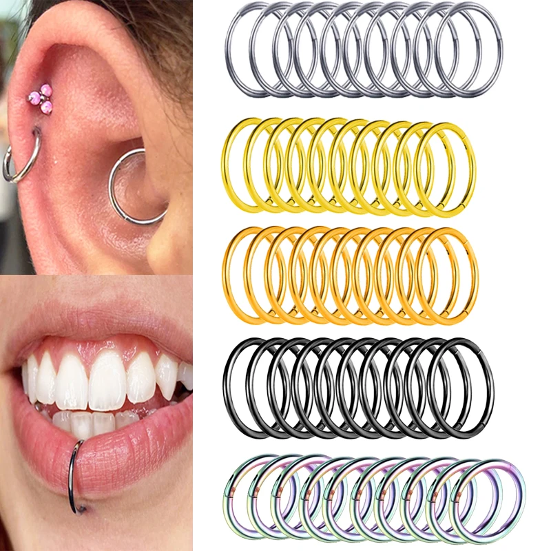 

10Pcs Nose Piercing Hoops Surgical Steel Earrings For Women Hinged Segment Nariz Rings Helix Cartilage Tragus Perforated Jewelry