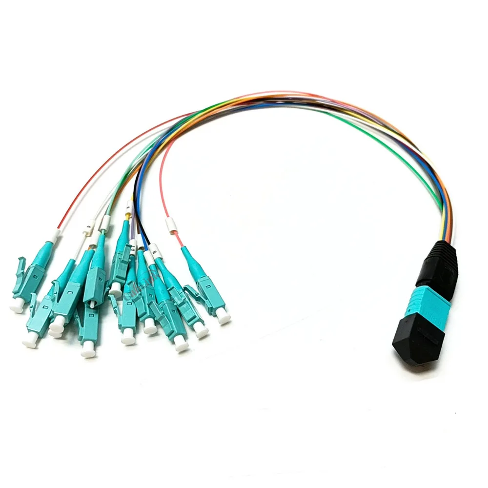 

12 Fibers MPO/UPC - LC/UPC-Harness cable-MM OM3-0.35m 0.9mm colored tube-Elite/Low Loss-Male/Female