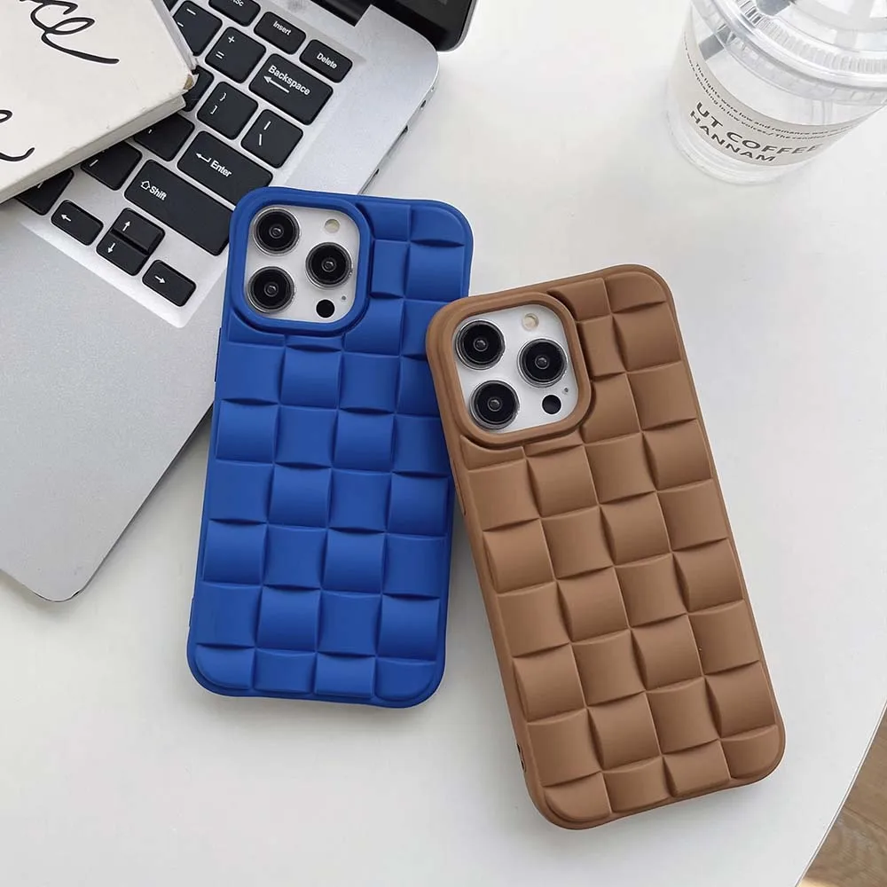 Skin Feeling 3D Cube Style Case For iPhone  16 15 14 13 12 11 Pro Max  Soft TPU Pure Color Shockproof Cover