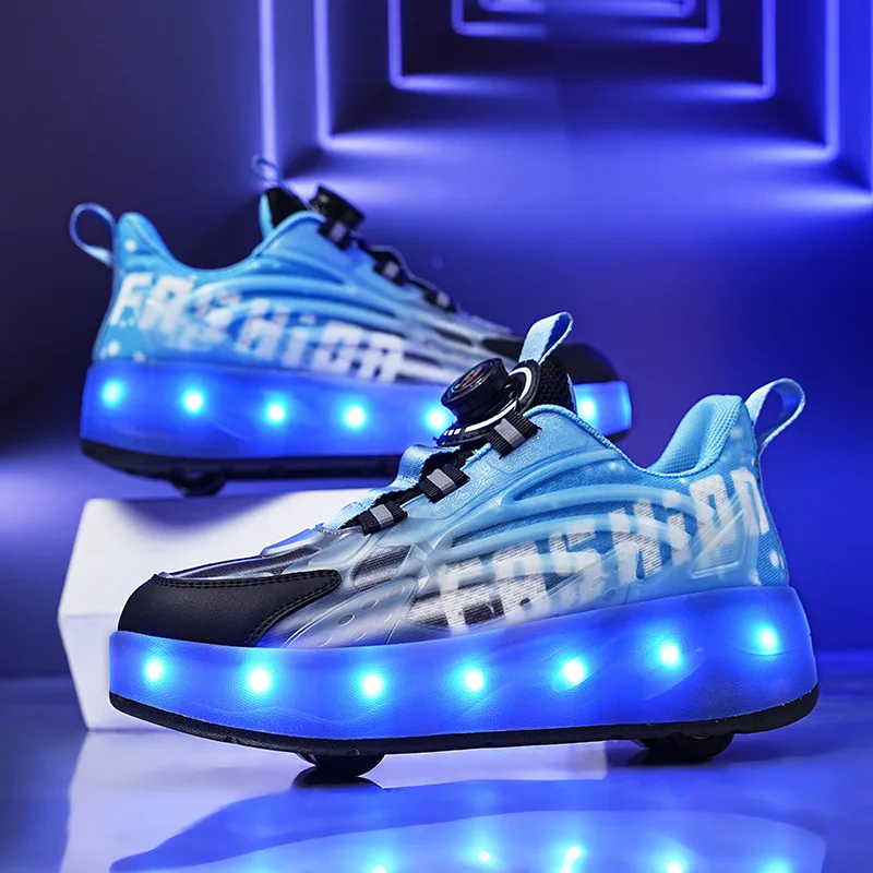 Roller Skate 4 Wheels Shoes 4-Wheel Skates Deform Sneakers With Wheels LED Light For Kid Girls Boys Outdoor Sport Christmas Gift