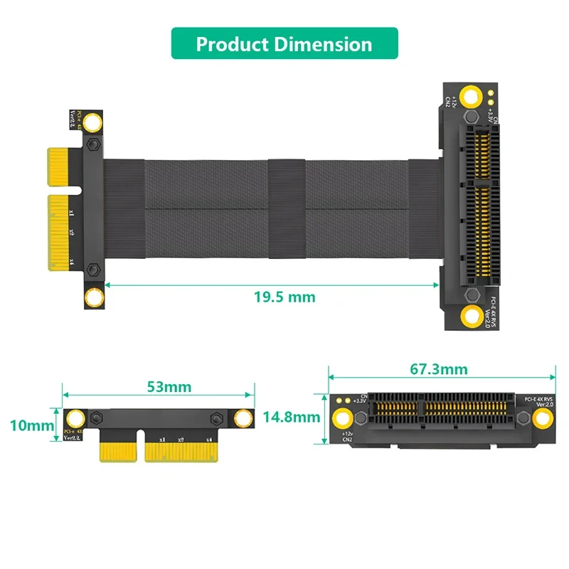 NEW PCIE X4 Extension Cable Riser Extender PCI Express 4X GEN3 8Gbps Male to Female 270 Degree Reverse PCI-E Slot Flexible Cable