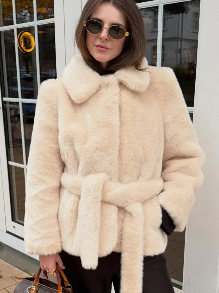 

HH Women Winter Warm Jackets Solid Turn-Down Collar Pockets Lace-Up Decoration Women Casual New Fashion Long Sleeves Coats 2025