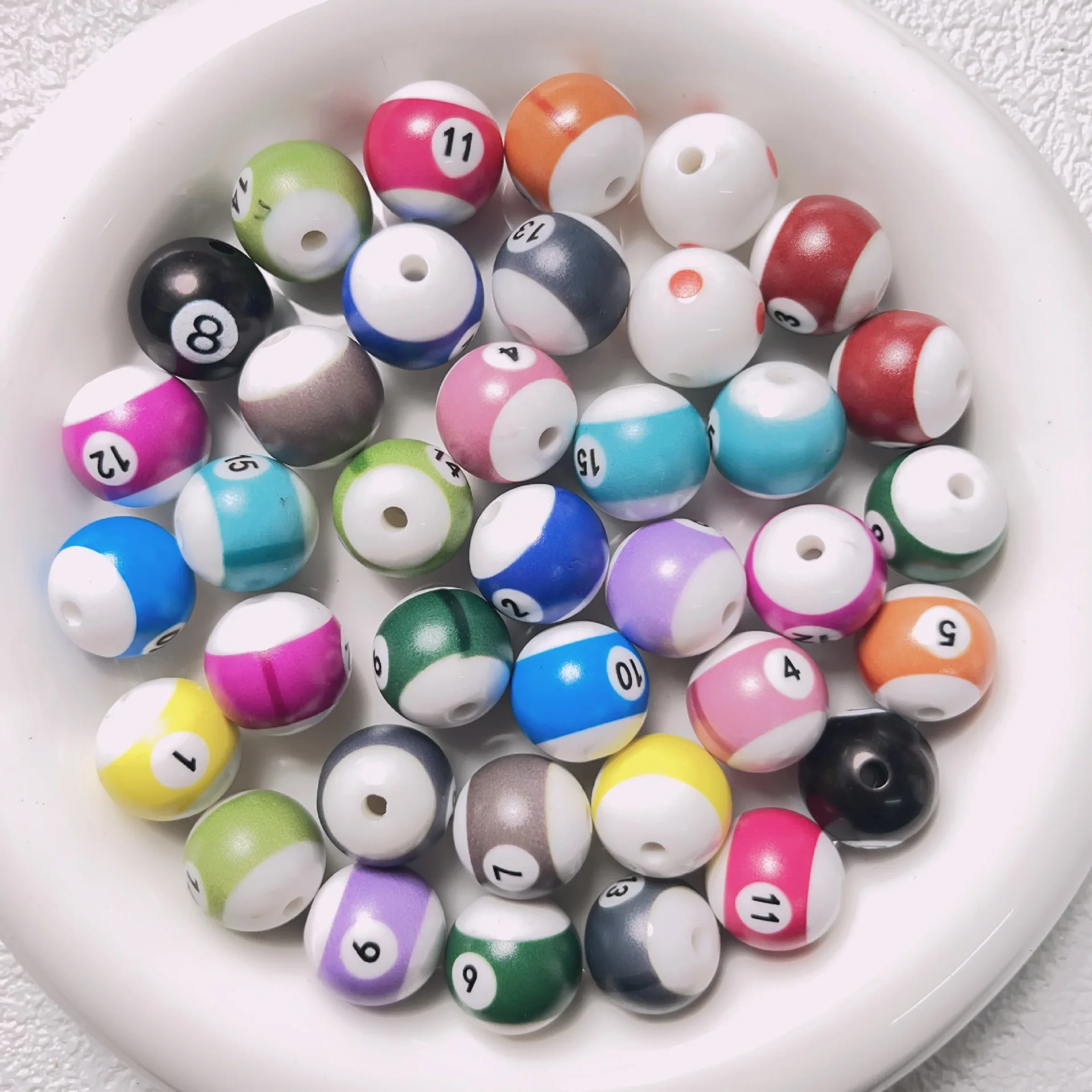 DIY Jewelry Findings Round Colorful Number Billiards Ball Resin Beads Fit Bubblegum Necklace Earring Bracelet Making 16mm 50pcs