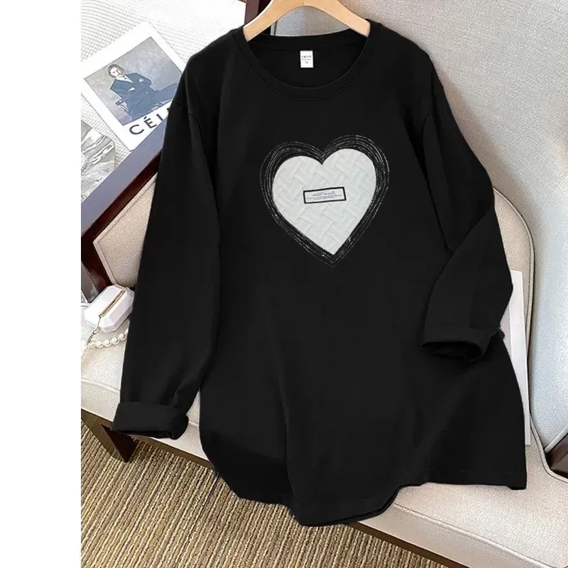 

Plus Size 6XL 150kg Spring White Black T Shirt Women Causal O-Neck Basic Long Sleeve Harajuku Tops Tees