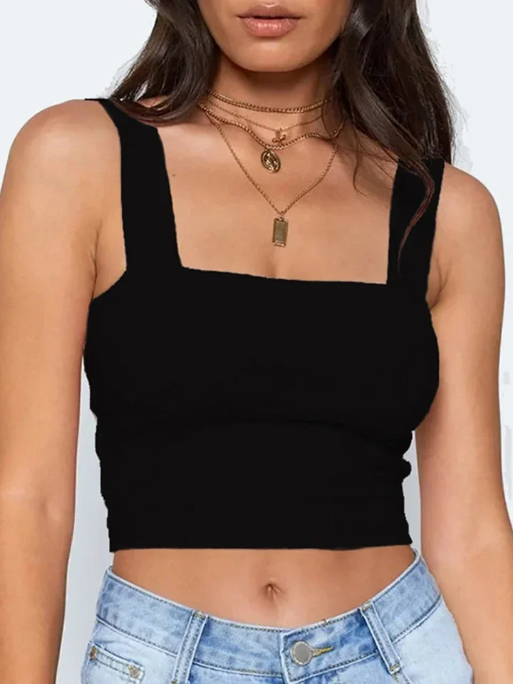 Square Neck Sleeveless Summer Crop Top White Women Black Casual Basic T Shirt Off Shoulder Cami Sexy Backless Tank Top - view 6