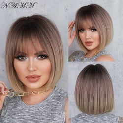 NAMM Women Synthetic Wigs Brown Pink Gradient Blonde Color Short Straight Bob Wigs Cosplay Fake Hair Natural Heat Resistant Wig