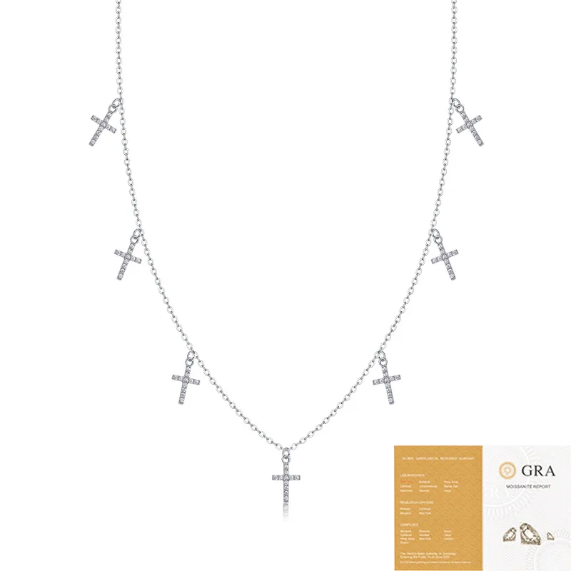 

Fashion D Color Moissanite Cross Real 925 Sterling Silver Jewelry Trend Women Necklace LUNYIZUAN