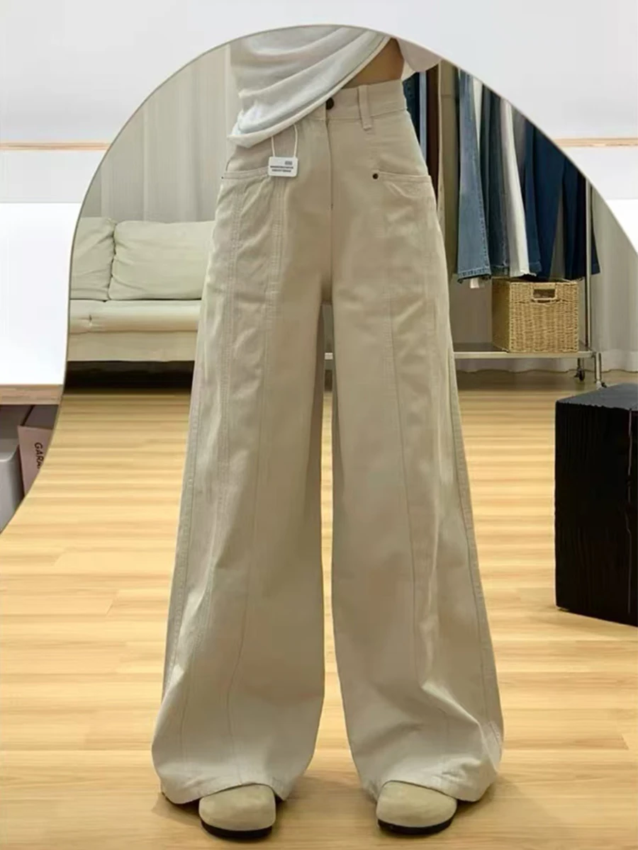 

Джинсы прямого кроя с высокой талией больших размеров для женщин, весна-осень, свободные широкие брюки в пол для фигуры «груша»