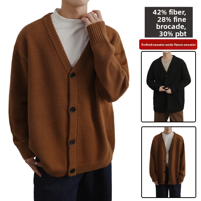 

Мужская модная тенденция, повседневная универсальная домашняя одежда в стиле ретро, зимняя мода, домашний свободный и удобный вязаный кардиган с v-образным вырезом