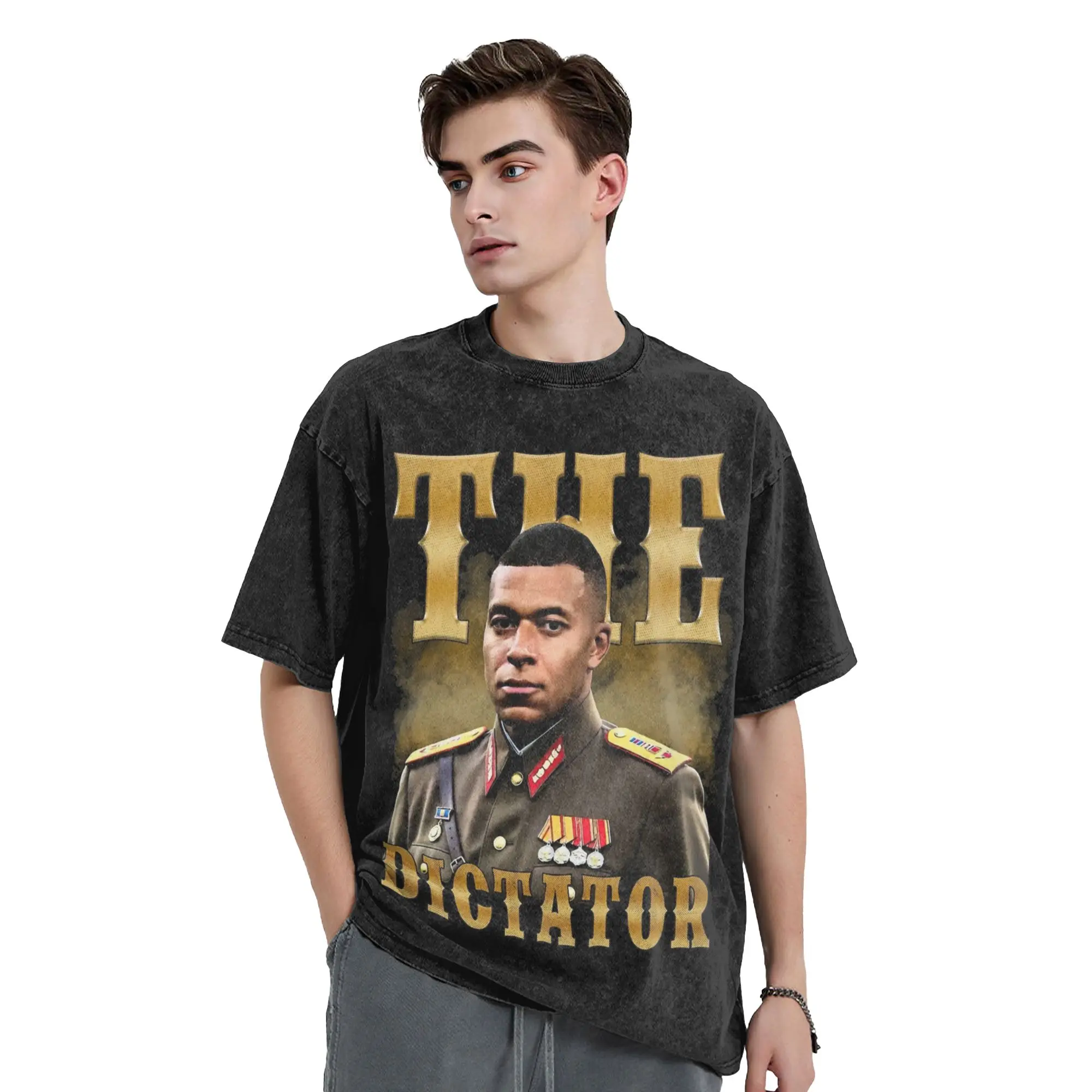 M-Mbappe Dictator Washed T Shirt Streetwear Fashion T-Shirts  Tee Shirt Men Women Short Sleeve Harajuku Graphic