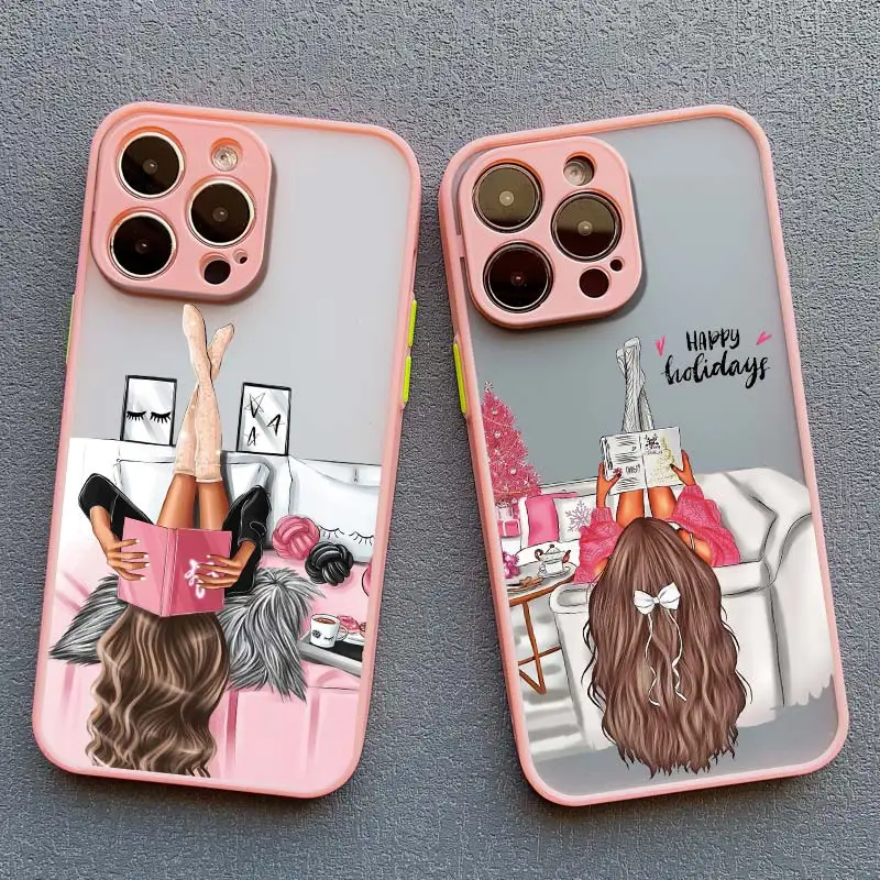 Beauty Makeup City Girl Pattern Case For iPhone 16 15 X XR XS 14 13 12Mini 11 Pro Max drawn girl Cover For iPhone 7 8 Plus SE2