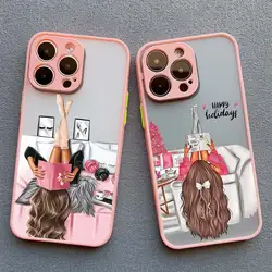 Beauty Makeup City Girl Pattern Case For iPhone 16 15 X XR XS 14 13 12Mini 11 Pro Max drawn girl Cover For iPhone 7 8 Plus SE2