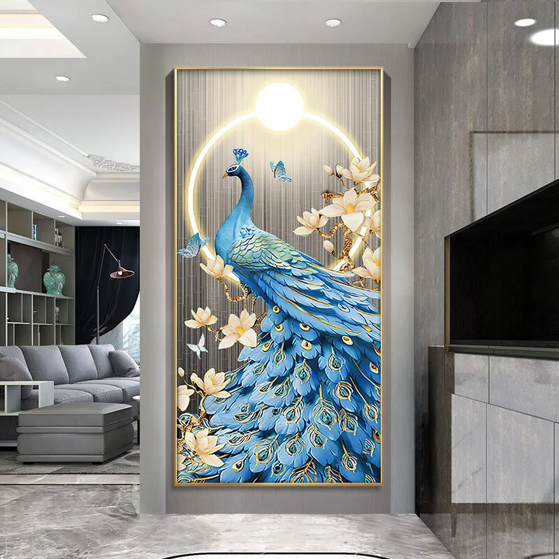 

Exquisite Luxury Peacock LED Mural Wall Light - Corridor Vertical Hanging Decor Art | High-End Atmosphere Luminous Painting Lamp