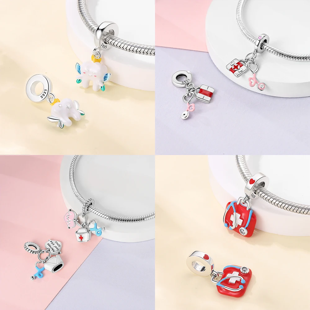 

Emergency Kit Stethoscope Dentist Career 925 Sterling Silver Charms Pendants Fit 925 Original Women Bracelets DIY Jewelry Gift
