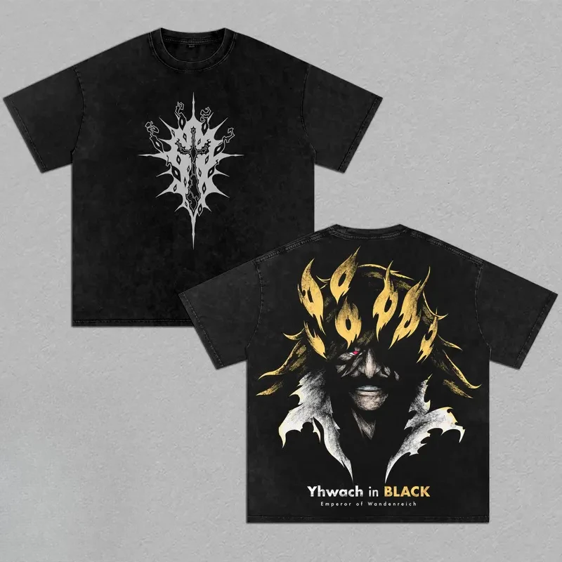 Anime BLEACH Yhwach T-shirt Vintage Distressed Washed Back Manga Graphic Print Short Sleeve Oversized Unisex Streetwear T Shirt
