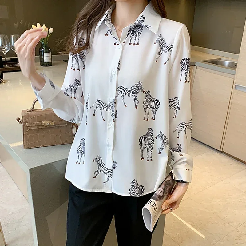 Fashion striped print ladies shirts Women\'s Blouses Spring Autumn Long Sleeve Shirts Tops Blusas Mujer