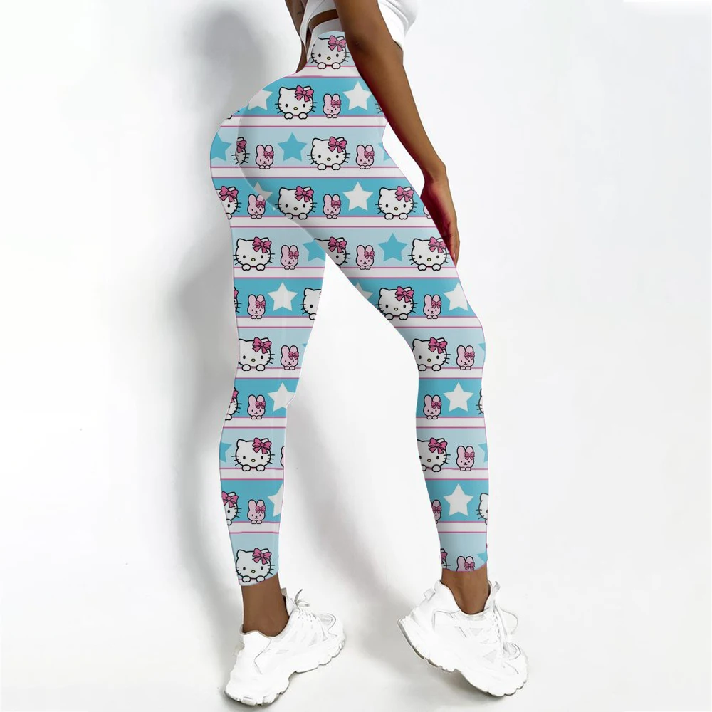 Hot selling yoga leggings with Hello Kitty print, breathable and quick drying yoga pants for fitness, running, cycling, fitness,