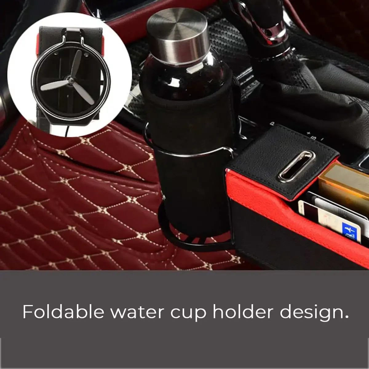 Auzan Car Right Seat Gap Leather Phone ID Card Key Storage Coin Box Cup Holders Car Cradles Organizer with Dual USB Ports