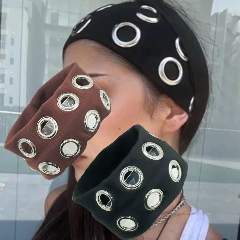 Girl Fabric Hollow Elastic Headband Demo Punk Grunge Hollowed Out Eyelets Wide Elastic Headband Grunge Stretchy Hair Accessories
