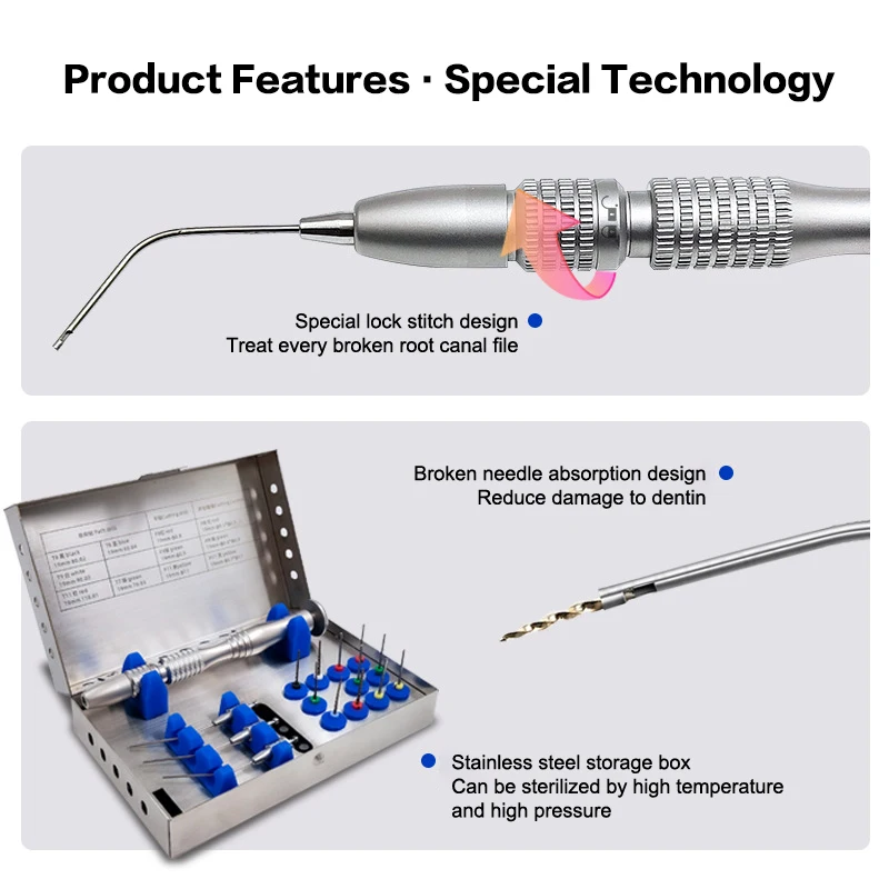 Zestaw przyrządów do usuwania złamanych pilników endodontycznych Zestaw do usuwania pilników endodontycznych Zestaw do usuwania pilników kanałowych dla kliniki