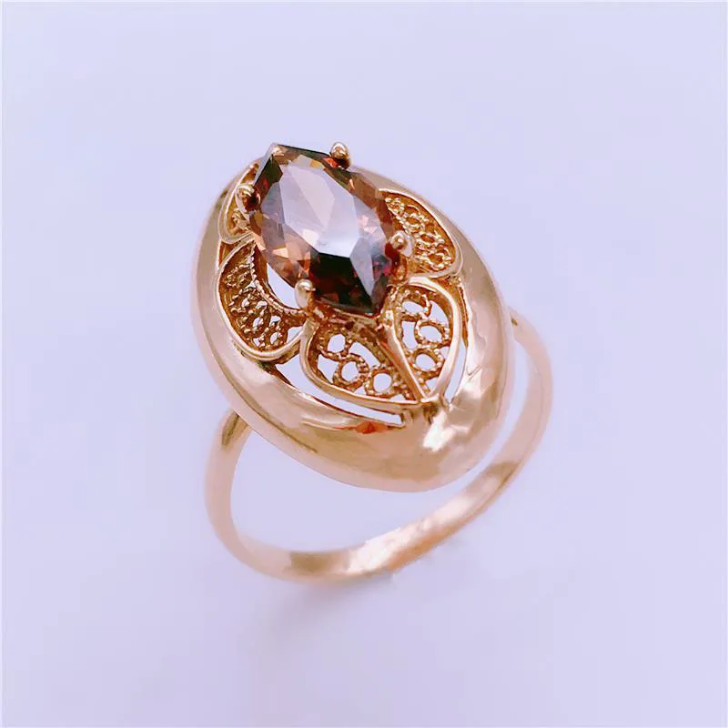 585 Purple Gold Rhombus Smoke Stone Rings Gemstone Rings for Women Plated 14K Rose Gold Charm Retro Light Luxury Classic Jewelry