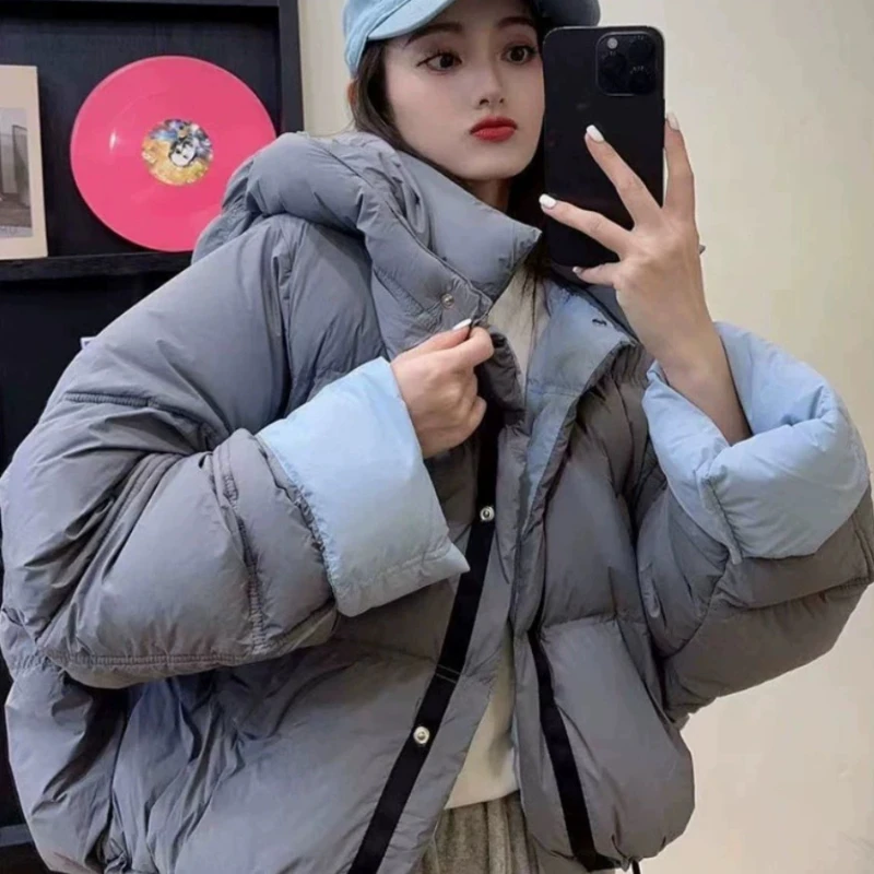 Short Hooded Jackets for Women, Reversible Wear, Korean Down Jacket, Bread Clothing, Loose, Warm, Casual Outerwears, Fashion